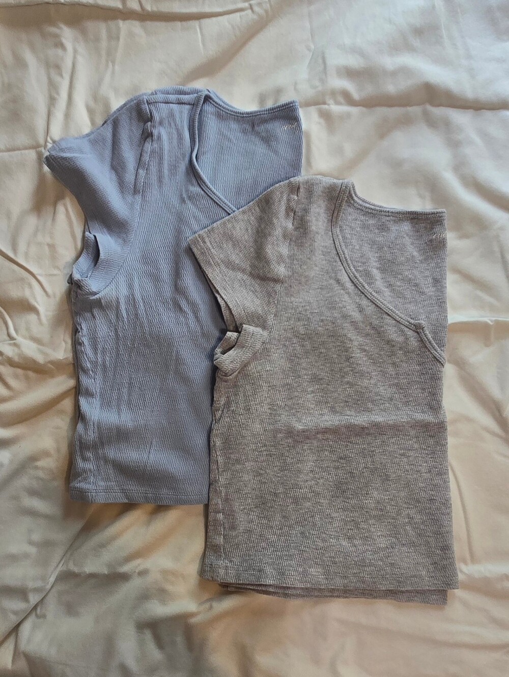 Aerie Waffle Short-Sleeve Top - Light Blue & Light Gray